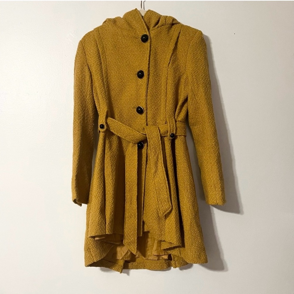 Steve Madden Wool Blend Mustard Yellow Pea Coat